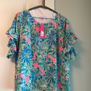 Lilly Pulitzer Darlah short ruffled sleeve top - XL